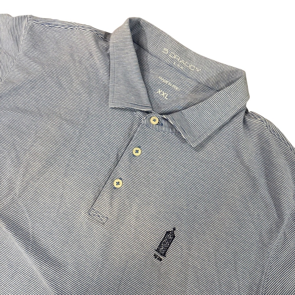 B. DRADDY Mens XXL Polo Shirt Blue White Stripe Golf Embroidered 1920 Logo NEW